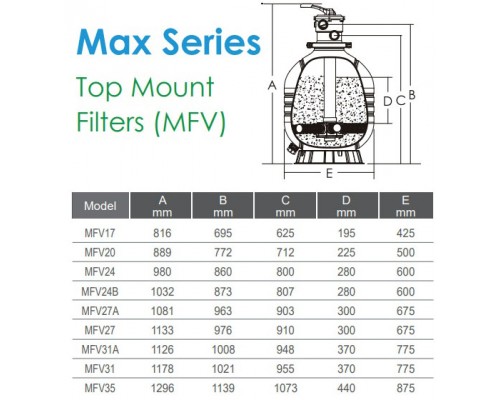 Фильтр д900мм (верх. подсоед.) Emaux MFV35 (Opus) (с 6-ти поз. вентилем 2'') 88012533