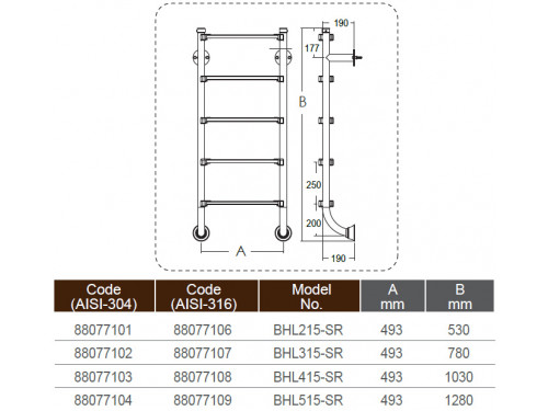 Лестница 2 ступени (без поручней) Emaux BHL215-S из нержавеющей стали AISI-304 