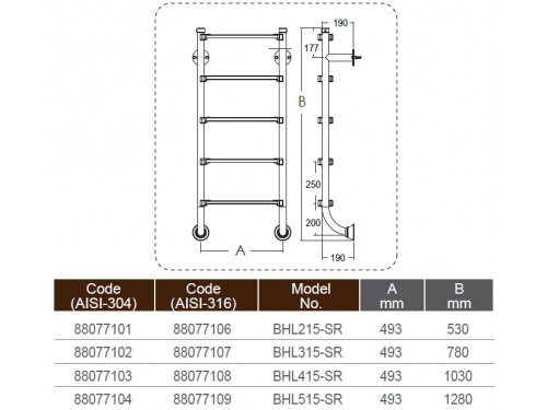 Лестница 3 ступени (без поручней) Emaux BHL315-S из нержавеющей стали AISI-304
