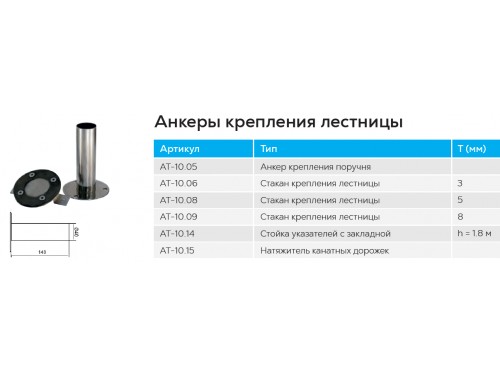 Анкер крепления поручня АТ 10.05  (универс.) из нержавеющей стали