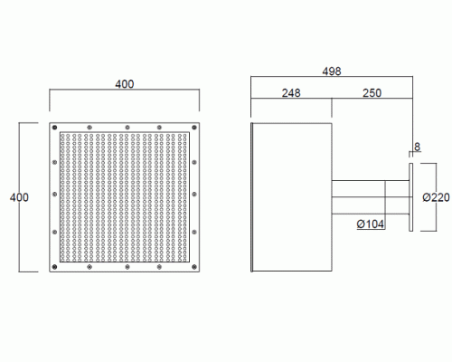 Донный слив АТ 04.18 400х400 мм, Dn 125 (универс.) из нержавеющей стали