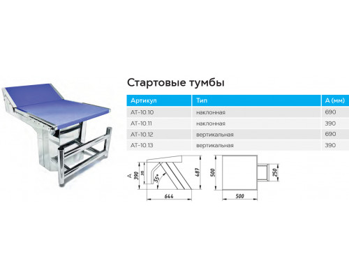 Стартовая тумба АТ 10.10 наклонная 690 мм. из нержавеющей стали