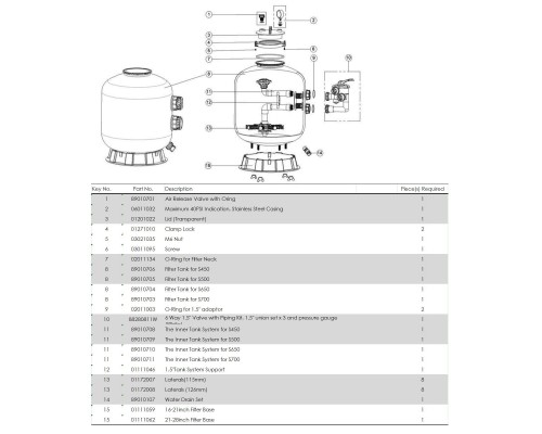 Фильтр Aquaviva S700 (д.700 мм., 210 кг., 50 мм., боковое соед-е, 19,5 м3/ч)