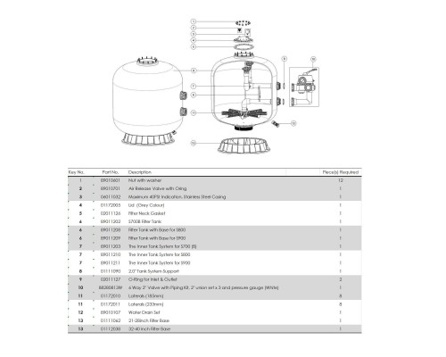 Фильтр Aquaviva S1000C (д.1000 мм., 620 кг., 75 мм., боковое соед-е, 41 м3/ч)