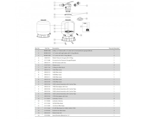 Фильтр Aquaviva V800 (д.800 мм., 355 кг., 63 мм., верхнее соед-е, 24,9 м3/ч)