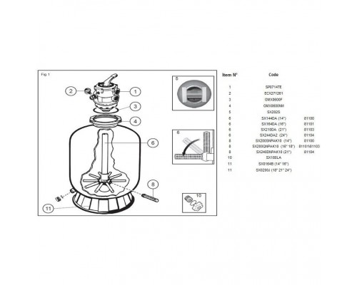 Фильтровальная установка Hayward PowerLine 81071 (D511) (511 мм., 100 кг., 38 мм. / 50 мм., 8 м3/ч, верхнее соед-е)