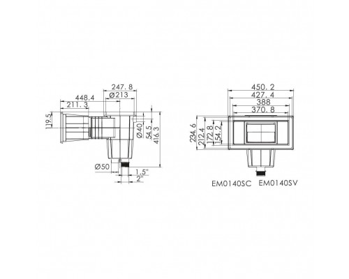 Скиммер Aquaviva EM0140-SV Wide, с латун. вставками (универс.) (ВР 1 1/2" / НР 2" / 50 мм.) с широкой рамкой