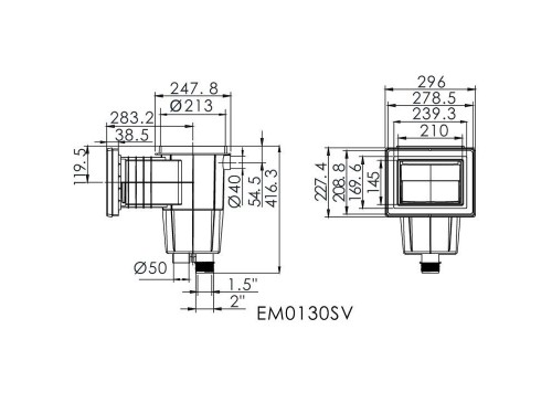 Скиммер EM0130-SV Standart , с латун. вставками (универс.) (ВР 1 1/2" / НР 2" / 50 мм.) стандартный