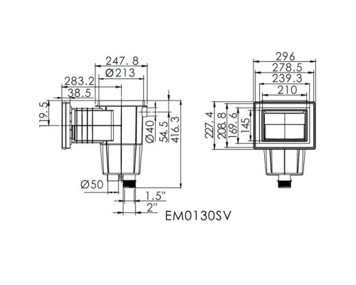 Скиммер EM0130-SV Standart , с латун. вставками (универс.) (ВР 1 1/2" / НР 2" / 50 мм.) стандартный