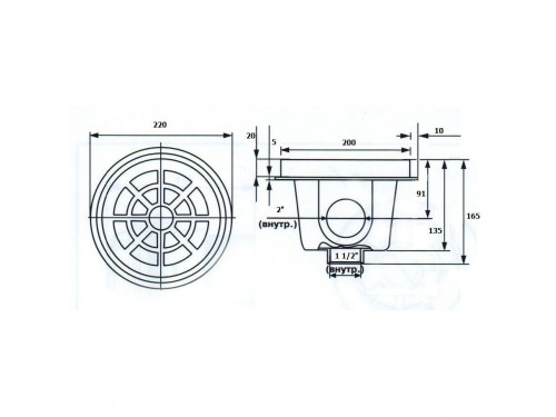 Слив донный KRIPSOL SRPL.C (универс., ВР 1 1/2" / ВР 2", 15 м3/ч)
