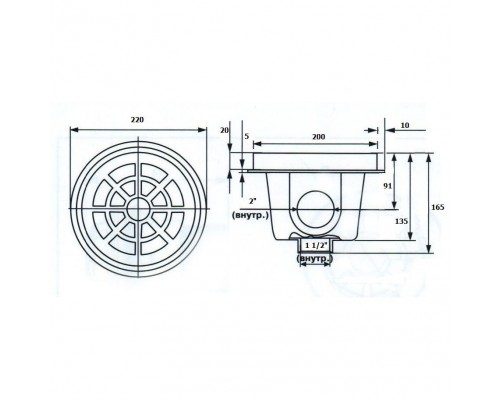 Слив донный KRIPSOL SRPL.C (универс., ВР 1 1/2" / ВР 2", 15 м3/ч)