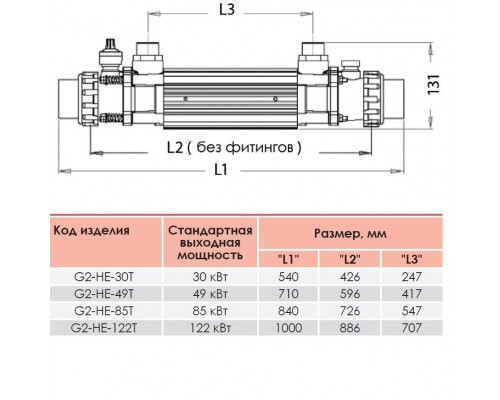 Теплообменник Elecro G2I 49 кВт Incoloy (Incoloy, 50 мм. / ВР 1", гориз. расп-е)